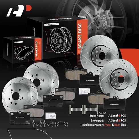 A-Premium Front and Rear Drilled and Slotted Disc Brake Rotors + Ceramic Pads Kit Compatible with Lexus Models - IS350 2006-2009 2010-2013, GS350 2007-2008, GS350 2011, GS430, GS450h, GS460 12-PC Set in Saudi Arabia