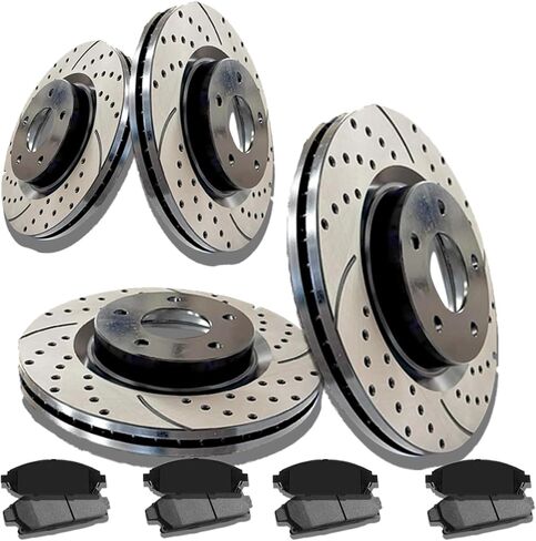 11.10 inch Front and 10.24 inch Rear Rotor Drilled and Slotted Brake Kit Ceramic Brake Pads Replacement for 1998-2002 Honda Accord in Saudi Arabia