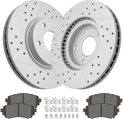 Ceramic Brake Pads and Rotors Kit Front Drilled Slotted Vented Rotors & Brakes Replacement for Mazda 6 2014 2015 2016 2017 2018 in Kuwait