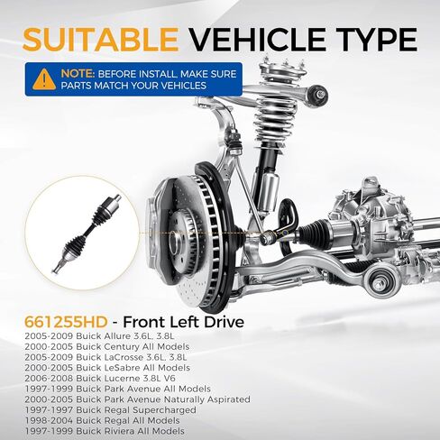 PAROD 661255HD Front Left CV Axle Fit for 97-09 Buick Allure LaCrosse, Century LeSabre,Lucerne, 99-11 Chevy Impala, Monte Carlo, 98-04 Oldsmobile Aurora, Intrigue, 97-08 Pontiac Bonneville, Grand Prix in Saudi Arabia