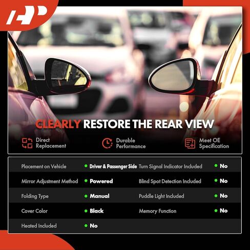 زوج A-Premium (2) مرآة باب كهربائية جانبية للسائق والراكب - متوافقة مع Nissan Sentra 2000-2006 - مرآة رؤية خلفية خارجية سوداء غير قابلة للطي وغير قابلة للتدفئة - استبدال # 963025M000 in Saudi Arabia