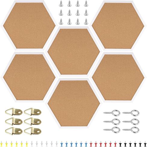 6 Pack 12"x12" Hexagon Cork Board, Black Framed Hexagon Bulletin Board, Thick Modern Decorative Cork Board with 48 Push Pins for Home, Office, School in Saudi Arabia
