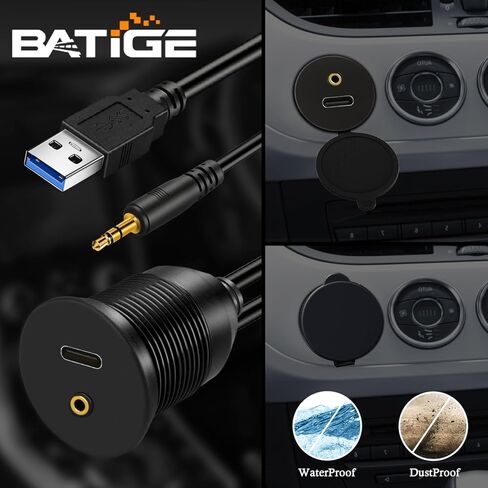 BATIGE Single Port USB 3.0 Male to Type C 3.0 Female Car Flush Mount Cable USB C 3.0 Panel Mount Extension Cable for Car Truck Boat Motorcycle Dashboard 3ft in Saudi Arabia