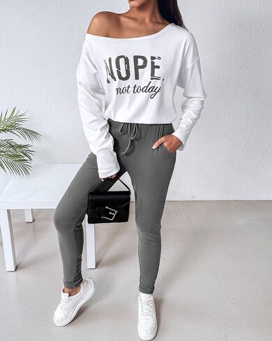 CHICME BEST SHOPPING DEALS Chic Me Women Long Sleeve Crewneck Pullover Tops and Pants Set Tracksuit 2024 Fall Outfit in Kuwait