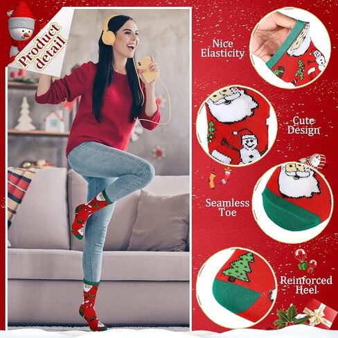 Handepo 24 Pairs Christmas Socks Christmas Crew Sock Warm Winter Holiday Socks Xmas Soft Socks for Women Novelty Holiday Gift (Stylish) in Kuwait