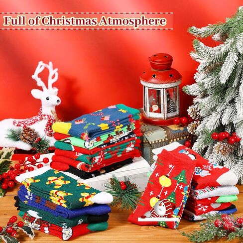 Handepo 24 Pairs Christmas Socks Christmas Crew Sock Warm Winter Holiday Socks Xmas Soft Socks for Women Novelty Holiday Gift (Stylish) in Kuwait