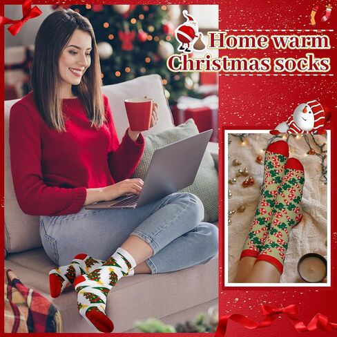 Handepo 24 Pairs Christmas Socks Christmas Crew Sock Warm Winter Holiday Socks Xmas Soft Socks for Women Novelty Holiday Gift (Stylish) in Kuwait