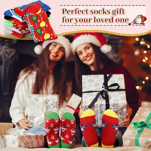 Handepo 24 Pairs Christmas Socks Christmas Crew Sock Warm Winter Holiday Socks Xmas Soft Socks for Women Novelty Holiday Gift (Stylish) in Kuwait