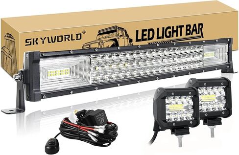 شريط إضاءة LED ثلاثي الصفوف 52 بوصة من SKYWORLD + 2 قطعة 4 بوصات 60 وات LED - شعاع كومبو للبقع/الفيضانات، إضاءة العمل على الطرق الوعرة للشاحنات UTV ATV Boat، متضمنة تسخير الأسلاك in Saudi Arabia