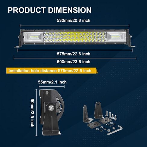 شريط إضاءة LED ثلاثي الصفوف 52 بوصة من SKYWORLD + 2 قطعة 4 بوصات 60 وات LED - شعاع كومبو للبقع/الفيضانات، إضاءة العمل على الطرق الوعرة للشاحنات UTV ATV Boat، متضمنة تسخير الأسلاك in Saudi Arabia