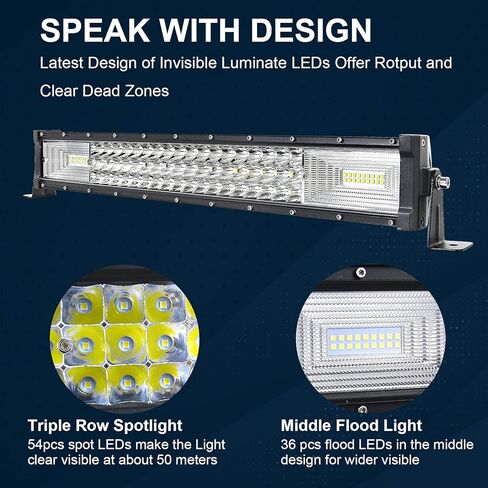 شريط إضاءة LED ثلاثي الصفوف 52 بوصة من SKYWORLD + 2 قطعة 4 بوصات 60 وات LED - شعاع كومبو للبقع/الفيضانات، إضاءة العمل على الطرق الوعرة للشاحنات UTV ATV Boat، متضمنة تسخير الأسلاك in Saudi Arabia