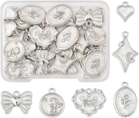Assorted Elegant Flower Enamel Charms Bow Flower Round Heart Golden Silvery Necklaces Pendants Earrings Charms for Jewelry Making Bracelets Necklaces Earrings Keychains DIY Crafts in Saudi Arabia