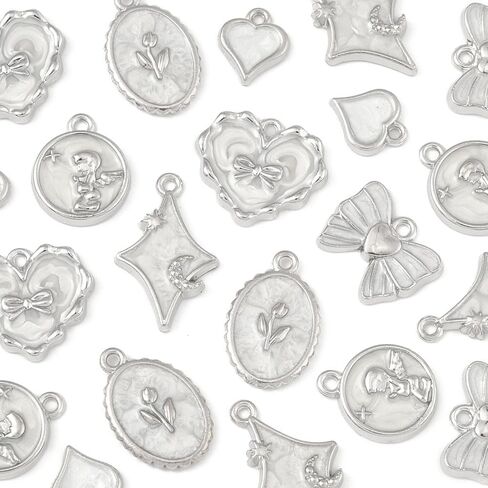 Assorted Elegant Flower Enamel Charms Bow Flower Round Heart Golden Silvery Necklaces Pendants Earrings Charms for Jewelry Making Bracelets Necklaces Earrings Keychains DIY Crafts in Saudi Arabia