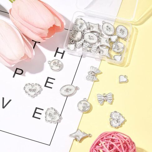 Assorted Elegant Flower Enamel Charms Bow Flower Round Heart Golden Silvery Necklaces Pendants Earrings Charms for Jewelry Making Bracelets Necklaces Earrings Keychains DIY Crafts in Saudi Arabia