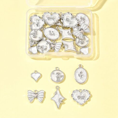 Assorted Elegant Flower Enamel Charms Bow Flower Round Heart Golden Silvery Necklaces Pendants Earrings Charms for Jewelry Making Bracelets Necklaces Earrings Keychains DIY Crafts in Saudi Arabia