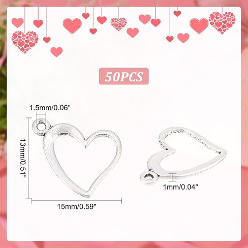 PH PandaHall Heart Charms, 50pcs Tibetan Style Jewelry Charms Alloy Findings for Bracelets Necklace Making, 13x15x1mm, Antique Silver in Saudi Arabia