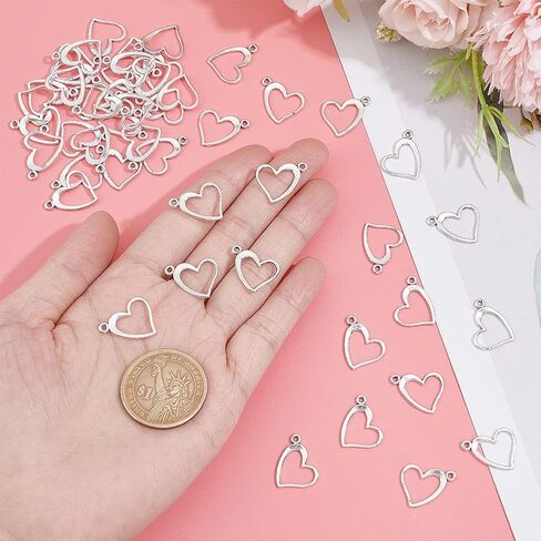 PH PandaHall Heart Charms, 50pcs Tibetan Style Jewelry Charms Alloy Findings for Bracelets Necklace Making, 13x15x1mm, Antique Silver in Saudi Arabia