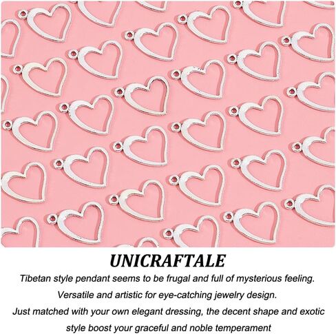 PH PandaHall Heart Charms, 50pcs Tibetan Style Jewelry Charms Alloy Findings for Bracelets Necklace Making, 13x15x1mm, Antique Silver in Saudi Arabia