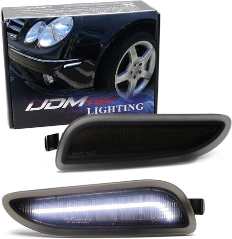 iJDMTOY Smoked Lens White Full LED Bumper Side Marker Light Kit Compatible With Mercedes 2003-2009 W209 C209 CLK-Class Coupe, Powered by 30-SMD LED, Replace OEM Amber Sidemarker Lamps in Saudi Arabia