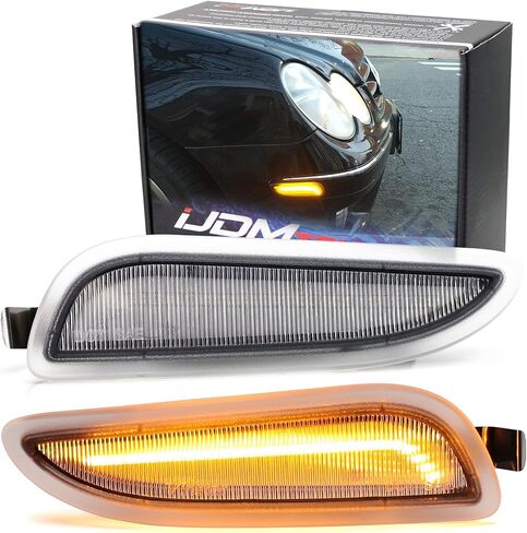 iJDMTOY Smoked Lens White Full LED Bumper Side Marker Light Kit Compatible With Mercedes 2003-2009 W209 C209 CLK-Class Coupe, Powered by 30-SMD LED, Replace OEM Amber Sidemarker Lamps in Saudi Arabia