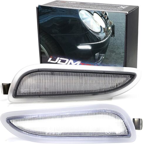 iJDMTOY Smoked Lens White Full LED Bumper Side Marker Light Kit Compatible With Mercedes 2003-2009 W209 C209 CLK-Class Coupe, Powered by 30-SMD LED, Replace OEM Amber Sidemarker Lamps in Saudi Arabia