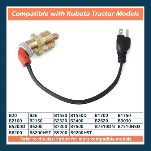 70000-73274 Block Heater Kit Compatible with Kubota B26 B20 B1550 B1700 B1750 B2100 B2620 B3030 B6200 B7200 Tractor Models Replaces 70000-91510 70090-32477 70090-32475, 115V 400W in Saudi Arabia