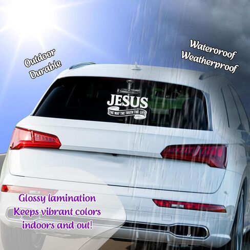 ملصق سيارة ممتاز Jesus The Way The Truth The Life - ملصق صليب مسيحي، ملصق من الفينيل لآية الكتاب المقدس الدينية للسيارة أو الشاحنة أو الكمبيوتر المحمول أو النافذة أو زجاجة الماء - هدية إيمانية للمؤمنين in Kuwait