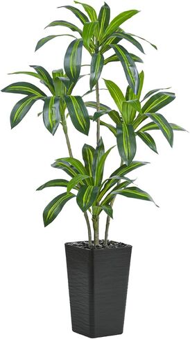 Artificial Dracaena Tree Artificial Silk Tree Faux Tree Fake Tropical Yucca Floor Plant with White Tall Planter (1, White Tall Planter, 6FT) in Saudi Arabia