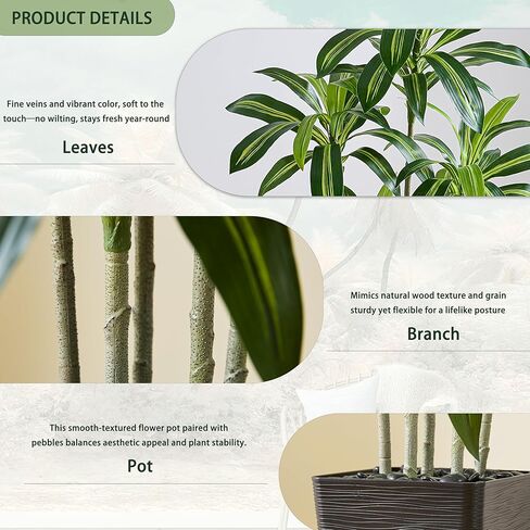 Artificial Dracaena Tree Artificial Silk Tree Faux Tree Fake Tropical Yucca Floor Plant with White Tall Planter (1, White Tall Planter, 6FT) in Saudi Arabia