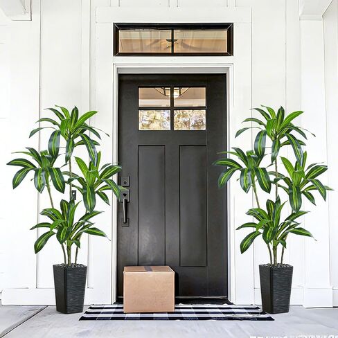 Artificial Dracaena Tree Artificial Silk Tree Faux Tree Fake Tropical Yucca Floor Plant with White Tall Planter (1, White Tall Planter, 6FT) in Saudi Arabia