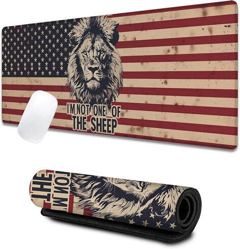 Cool Lion Large Gaming Desk Mat,Rubber Non-Slip American Flag Mouse Pad,31.5x11.8x0.12in Extended Powerful Patriotic Mousepad,Game Lover Mice Pads Gifts,Office Home Deskmat Decor in Saudi Arabia