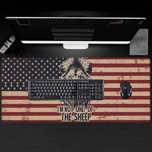 Cool Lion Large Gaming Desk Mat,Rubber Non-Slip American Flag Mouse Pad,31.5x11.8x0.12in Extended Powerful Patriotic Mousepad,Game Lover Mice Pads Gifts,Office Home Deskmat Decor in Saudi Arabia