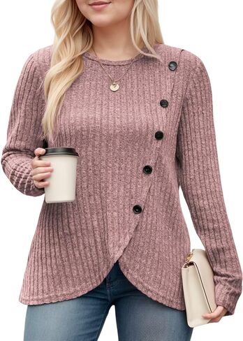 DOLNINE Womens-Plus-Size-Tops Casual Long Sleeve Shirts Trendy Button Side Split Fall Cute Tunic Sweatshirts XL-5XL in Kuwait