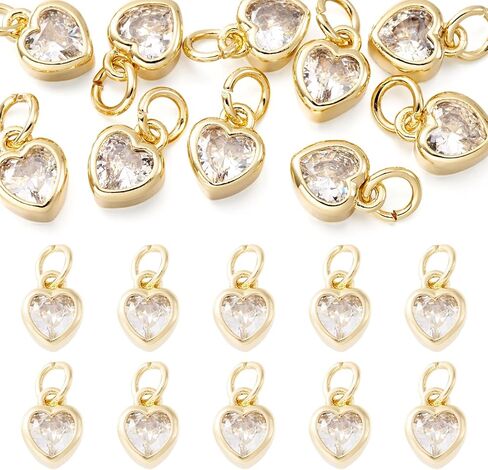 FASHEWELRY 10Pcs Grade AAA Cubic Zirconia Heart Charms 18K Gold Plated Crystal Heart Pendants Sparkling Micro Pave CZ Pendants for Bracelet Necklace Jewelry Making Festival Gift in Saudi Arabia