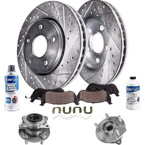 Detroit Axle - Front Brake Kit for 2016-2019 Hyundai Sonata 2017-2019 Kia Optima, 12.60'' inch Drilled and Slotted Disc Brake Rotors Ceramic Brake Pads Wheel Bearing Hubs 2018 Replacement in Saudi Arabia