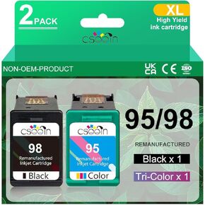 خرطوشة حبر بديلة 95 98 لحزمة كومبو سوداء وألوان HP 95 و98 لطابعة Officejet 150 100 6310، PhotoSmart 8050 C4180 C4150، طابعة Deskjet 5940 (1 أسود ولون واحد، عبوتان) in Kuwait