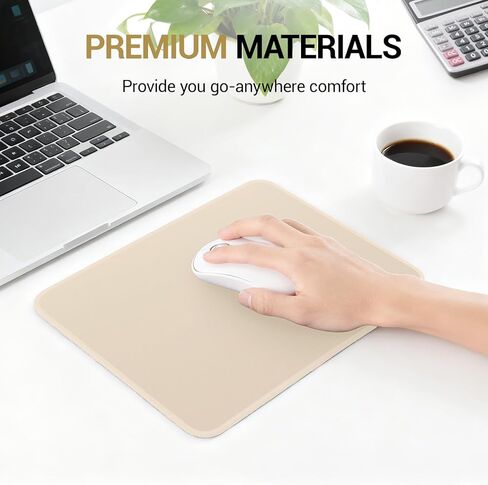 Beige Mouse Pad, Mousepad with Anti-fray Stitching, Premium-Textured & Waterproof Computer Mouse Mat with Non-Slip Rubber Base, Square Gaming Mouse Pads for Laptop Office Home 10.2X 8.2 in in Saudi Arabia