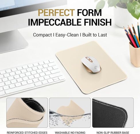 Beige Mouse Pad, Mousepad with Anti-fray Stitching, Premium-Textured & Waterproof Computer Mouse Mat with Non-Slip Rubber Base, Square Gaming Mouse Pads for Laptop Office Home 10.2X 8.2 in in Saudi Arabia