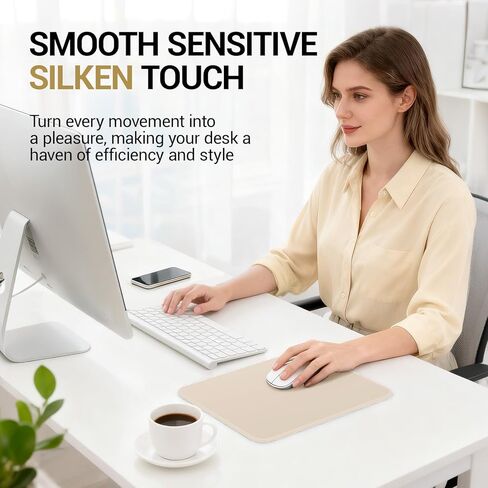 Beige Mouse Pad, Mousepad with Anti-fray Stitching, Premium-Textured & Waterproof Computer Mouse Mat with Non-Slip Rubber Base, Square Gaming Mouse Pads for Laptop Office Home 10.2X 8.2 in in Saudi Arabia