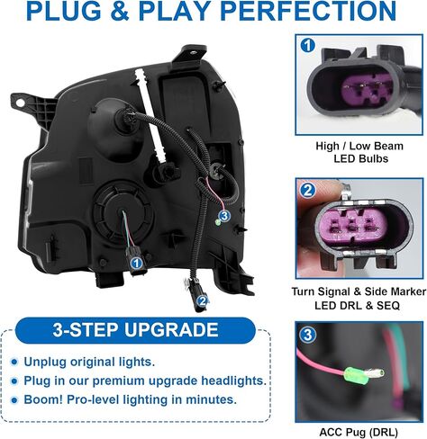 500% Brighter LED DRL Projector Headlight Assembly for 2007-2014 GMC Yukon/Yukon XL 1500/2500, Chrome Housing with Amber Reflector​ in Kuwait