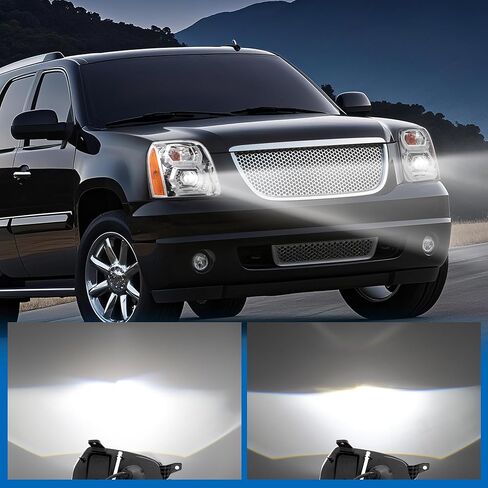 500% Brighter LED DRL Projector Headlight Assembly for 2007-2014 GMC Yukon/Yukon XL 1500/2500, Chrome Housing with Amber Reflector​ in Kuwait
