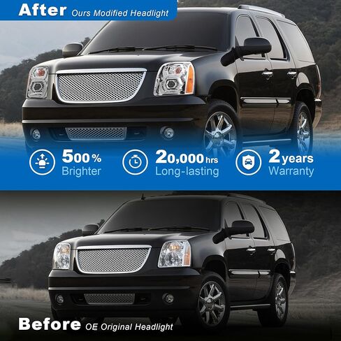 500% Brighter LED DRL Projector Headlight Assembly for 2007-2014 GMC Yukon/Yukon XL 1500/2500, Chrome Housing with Amber Reflector​ in Kuwait