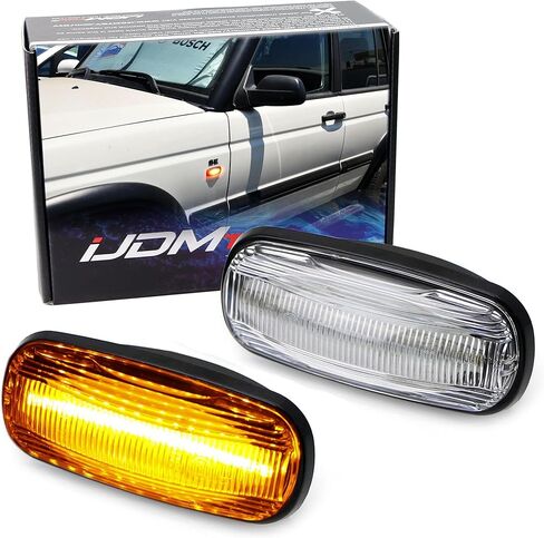 iJDMTOY مجموعة إضاءة أمامية كاملة LED ذات عدسة مدخنة كهرمانية متوافقة مع 1998-15 Land Rover Defender، 02-05 Freelander & 98-04 Discovery 2 LR2، مدعومة بـ 16-SMD LED، استبدل العلامات الجانبية OEM in Saudi Arabia