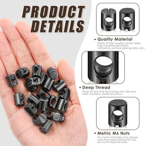 Blulu 50 Pcs Metric Black M6 Barrel Nuts Cross Dowels Slotted Nuts Bed Screws Hardware Replacement Kit for Bunk Bed Beds Headboards Chairs Furniture M6 x 10 mm x 13 mm in Saudi Arabia