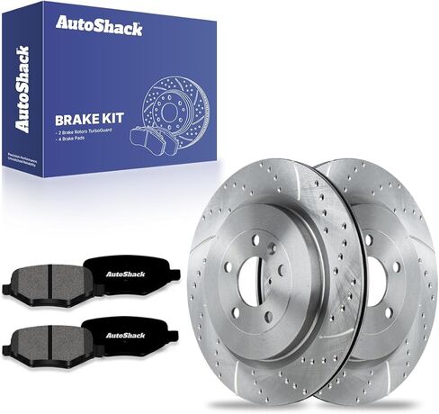 AutoShack 13.58 بوصة (345 مم) دوارات الفرامل الخلفية ذات التهوية + استبدال وسادات الفرامل السيراميكية لـ 2015-2019 Ford Explorer 2013-2019 Ford Taurus 2013-2016 Lincoln MKS 2015-2016 Lincoln MKT 6-PC طقم فرامل in Saudi Arabia