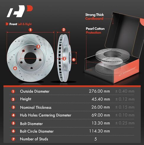A-Premium Front and Rear Drilled and Slotted Disc Brake Rotors + Ceramic Pads Kit Compatible with Select Mitsubishi and Dodge Models - Lancer 2008-2016, Caliber 2007-2012, 12-PC Set in Kuwait