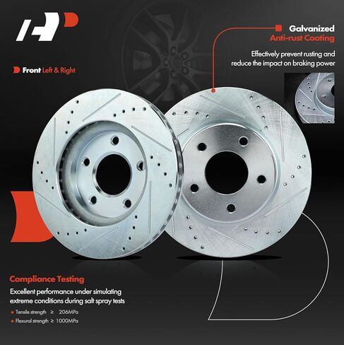 A-Premium Front and Rear Drilled and Slotted Disc Brake Rotors + Ceramic Pads Kit Compatible with Select Mitsubishi and Dodge Models - Lancer 2008-2016, Caliber 2007-2012, 12-PC Set in Kuwait