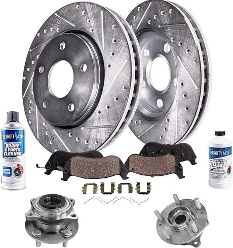 Detroit Axle - Front Brake Kit for 2016-2019 Hyundai Sonata 2017-2019 Kia Optima, 12.60'' inch Drilled and Slotted Disc Brake Rotors Ceramic Brake Pads Wheel Bearing Hubs 2018 Replacement in Saudi Arabia