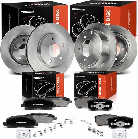 A-Premium Front and Rear Drilled and Slotted Disc Brake Rotors + Ceramic Pads Kit Compatible with Select Mitsubishi and Dodge Models - Lancer 2008-2016, Caliber 2007-2012, 12-PC Set in Kuwait