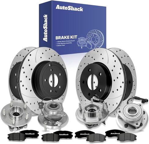 دوارات الفرامل الأمامية والخلفية المحفورة والمشقوقة من AutoShack، وسادات فرامل سيراميك ممتازة، استبدال مجموعة محور العجلة لسيارة شيفروليه إكوينوكس V6 FWD المطلية بالكهرباء، مجموعة فرامل مكونة من 16 قطعة ShadowGuard in Saudi Arabia
